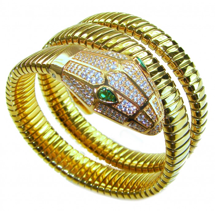 SERPENTINE Precious Snake Genuine 4.2 carat Emerald 925 Sterling Silver dipped in 18K Gold handcrafted Bracelet