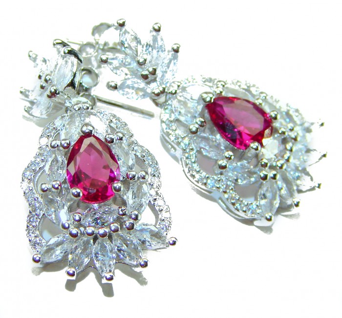 Magnificent Jewel 10.5 carat Ruby .925 Sterling Silver handcrafted incredible earrings
