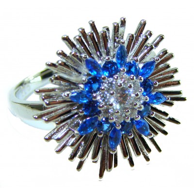 Blue Star 6.9 carat authentic Sapphire .925 Sterling Silver Handcrafted Ring size 7