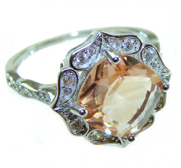 Authentic Morganite cushion cut 10.2 carat volcanic Morganite .925 Sterling Silver ring s. 8