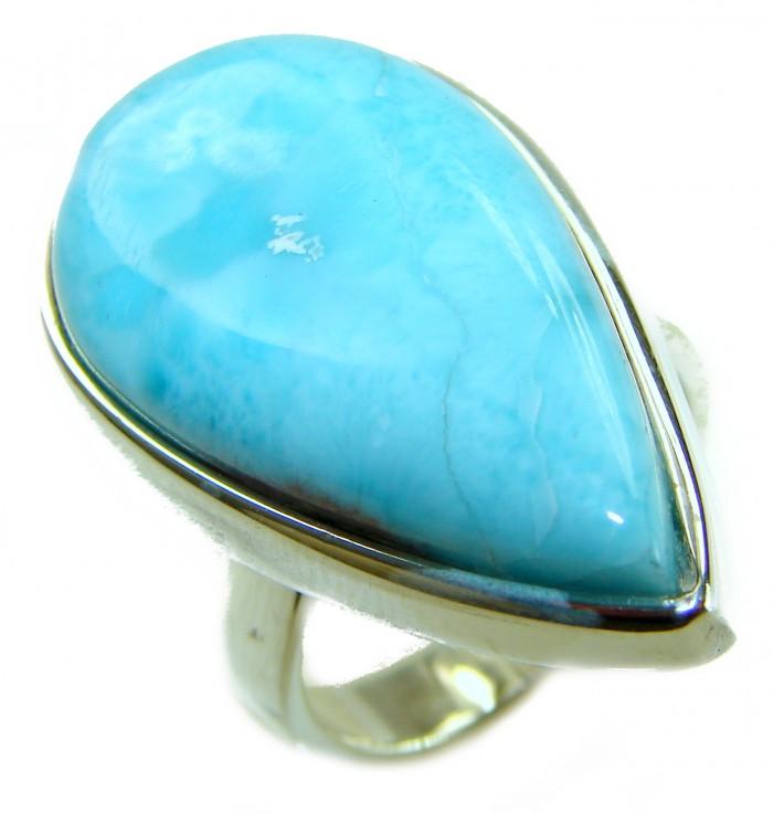 Blue Perfection AAAA QUALITY Blue Larimar .925 Sterling Silver handmade Large ring size 8 adjustable