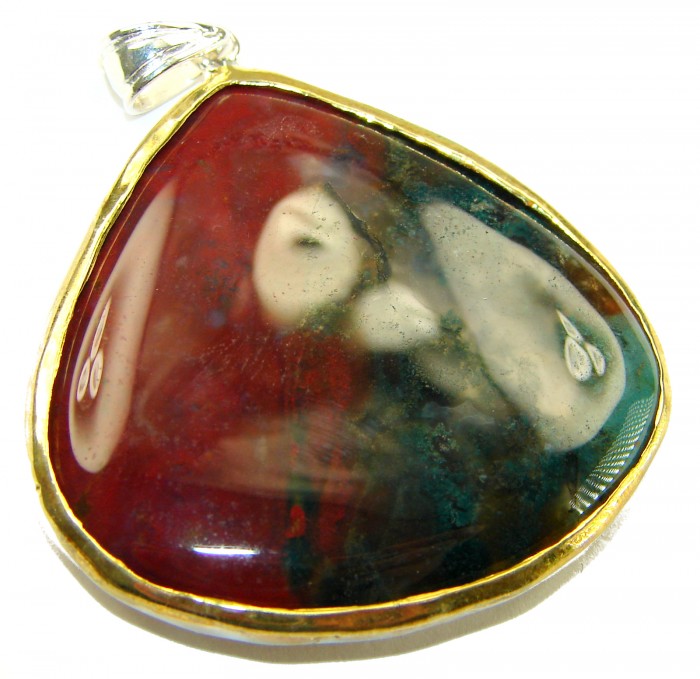 Deluxe 35.2 carat Moss Prehnite .925 Sterling Silver dipped in 14K Gold handmade Large Pendant