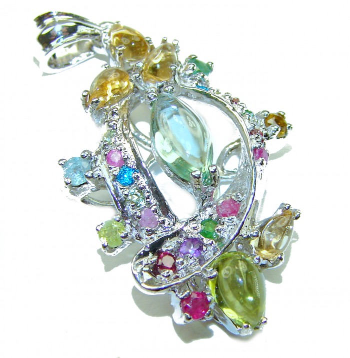 Mystery 12.6 carat Green Amethyst Peridot Citrine Sapphire .925 Sterling Silver handcrafted pendant