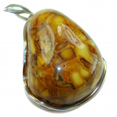 Large Prehistoric Authentic Baltic Amber .925 Sterling Silver beautifully handcrafted Pendant