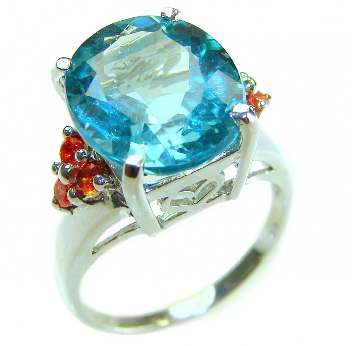 Water Drop 10.9 carat authentic Aquamarine .925 Sterling Silver Handcrafted Ring size 7