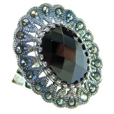 Roxanna - Huge 12.5 carat Black Onyx .925 Sterling Silver handcrafted ring; s. 8