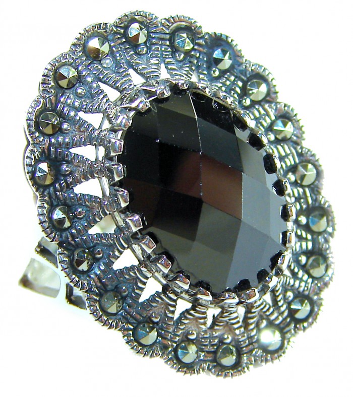 Roxanna - Huge 12.5 carat Black Onyx .925 Sterling Silver handcrafted ring; s. 8