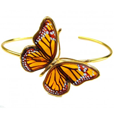 Golden Butterfly Genuine carved Baltic Amber .925 Sterling Silver dipped in 18K Gold handamde Bracelet