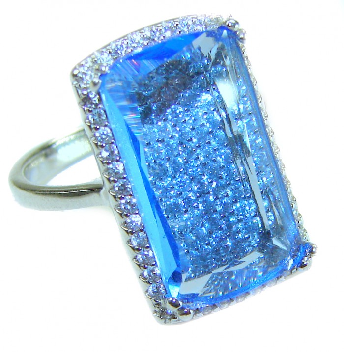 6.5 carat authentic Swiss Blue Topaz .925 Sterling Silver handmade Statement Ring size 7 1/4