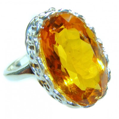 Solid 22.8 carat Genuine Lemon Quartz .925 Sterling Silver handcrafted ring size 8
