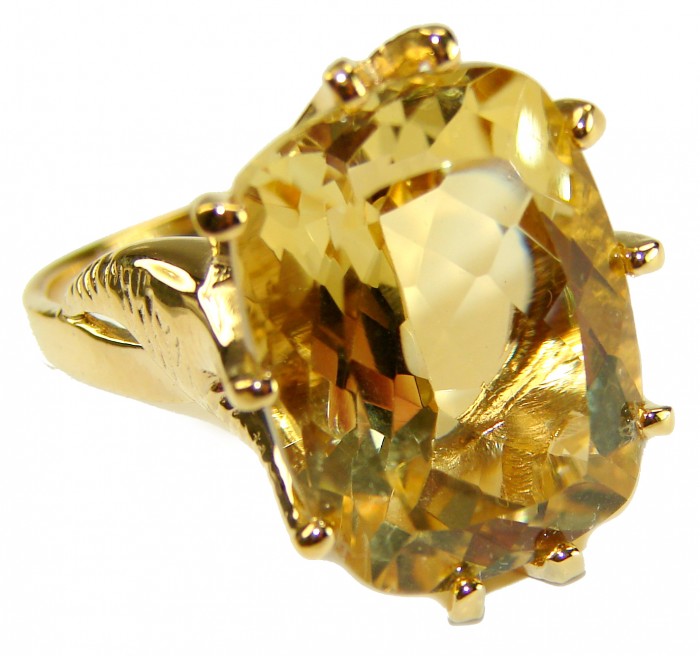 18.8 carat Genuine Heliodor 14K Gold over .925 Sterling Silver handcrafted ring size 10