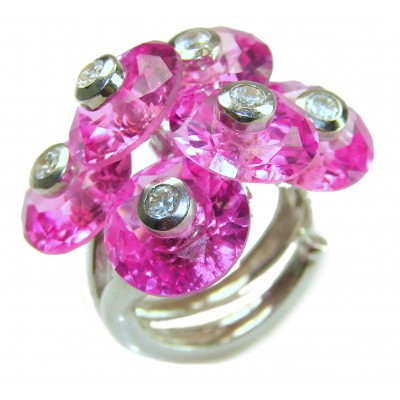 Six Flowers 25.8 carat Pink Sapphire .925 Silver handcrafted Cocktail Ring s. 8 adjustable