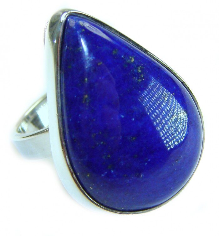 Natural 19.5 carat Lapis Lazuli .925 Sterling Silver handcrafted ring size 8 adjustable