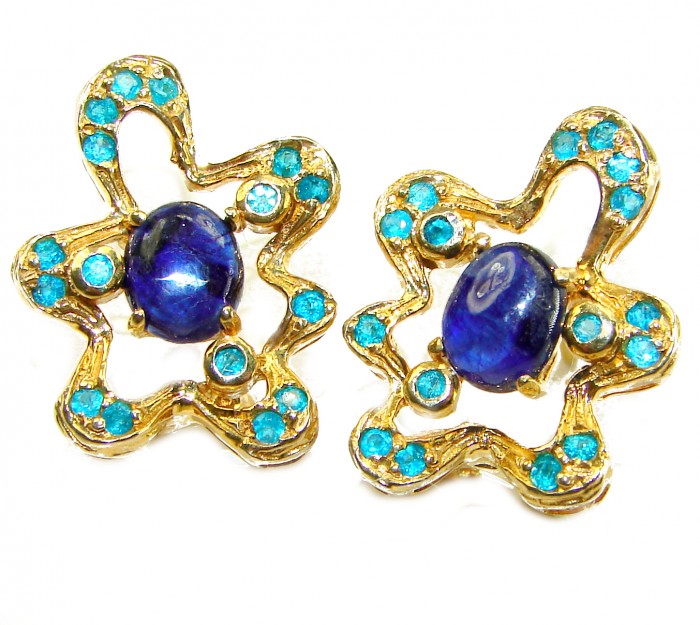 Best quality 5.5 carat African Kyanite 14K Gold over .925 Sterling Silver handcrafted earrings