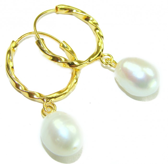 Genuine Pearl 14K Gold over .925 Sterling Silver handcrafted Statement Earrings