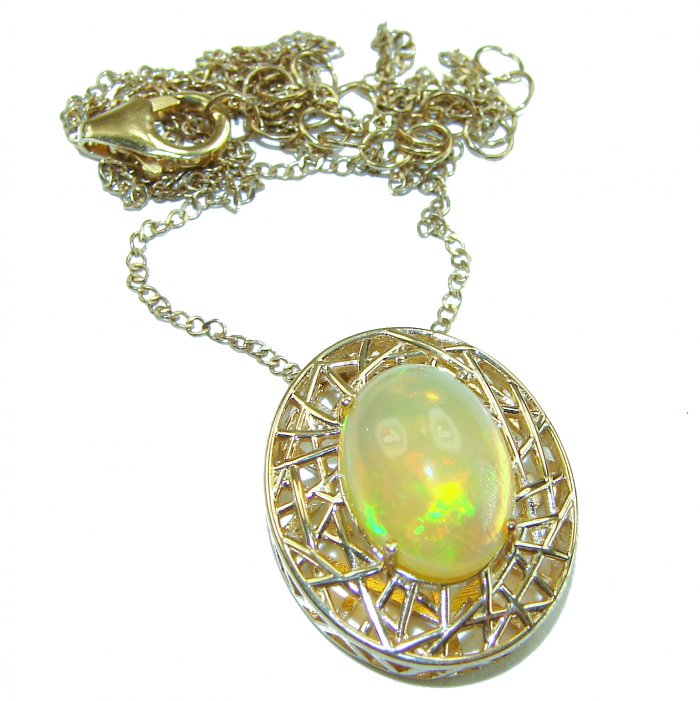 Earth Treasure Authentic 16.8 carat Golden Ethiopian Opal 22K Gold over .925 Sterling Silver handcrafted Statament Necklace - video