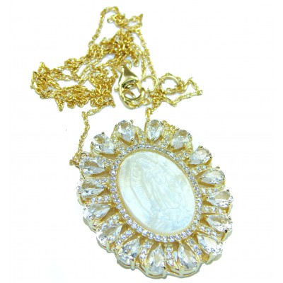 Virgin MARY Precious Blister Pearl 18K Gold over .925 Sterling Silver Necklace