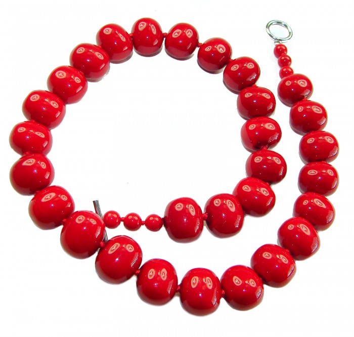 ESTANCIA Sublime natural Red Fossilized Coral Sterling Silver handmade Necklace