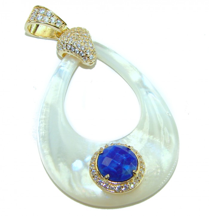 Genuine Blister Pearl lab grown Diamond 18K Gold over .925 Sterling Silver Statement pendant