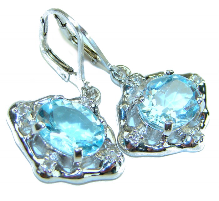 Memories 10.5 carat Swiss Blue Topaz .925 Sterling Silver Handcrafted Earrings