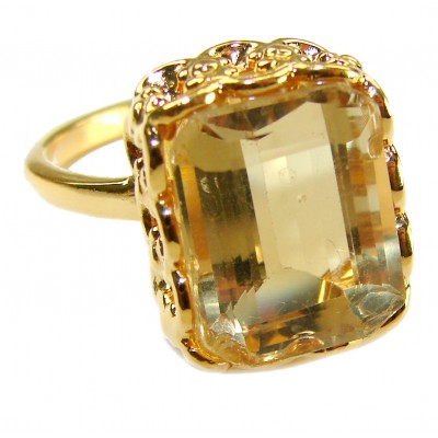 20.8 carat Genuine Lemon Quartz 14K Gold over .925 Sterling Silver handcrafted ring size 9 1/4