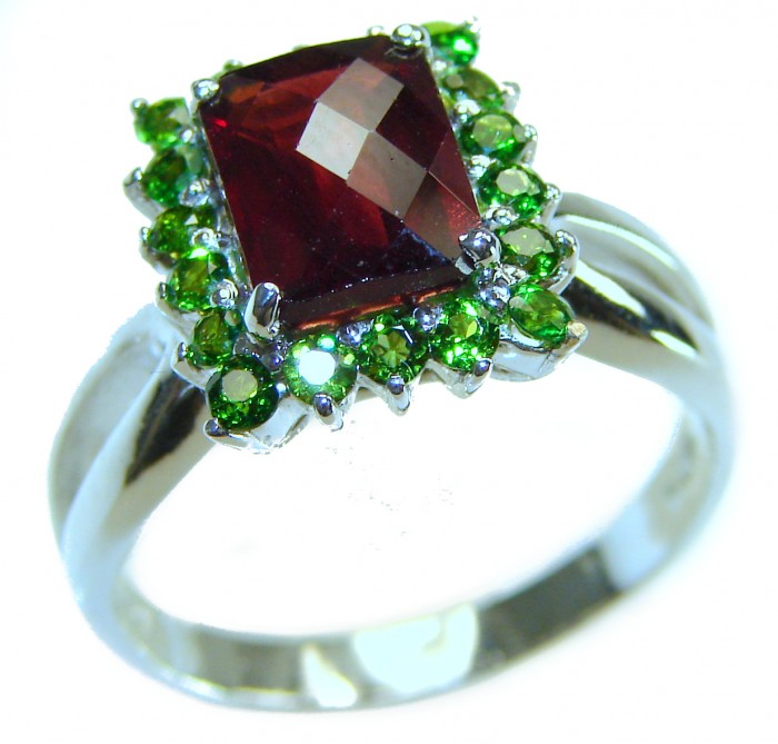 Emma 7.5 carat emerald cut Mozambique Ruby .925 Sterling Silver handcrafted ring; s. 9