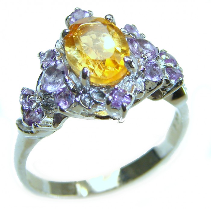 Golden Treasure 4.5 carat Citrine Amethyst .925 Sterling Silver Handcrafted Ring size 7