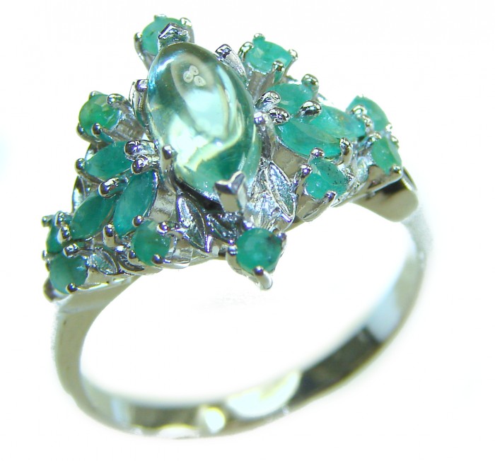 Emily 6.8 carat Swiss Aquamarine Emerald .925 Sterling Silver handmade Statement Ring size 9 1/4