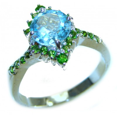 Emily 6.8 carat Swiss Aquamarine Emerald .925 Sterling Silver handmade Statement Ring size 8