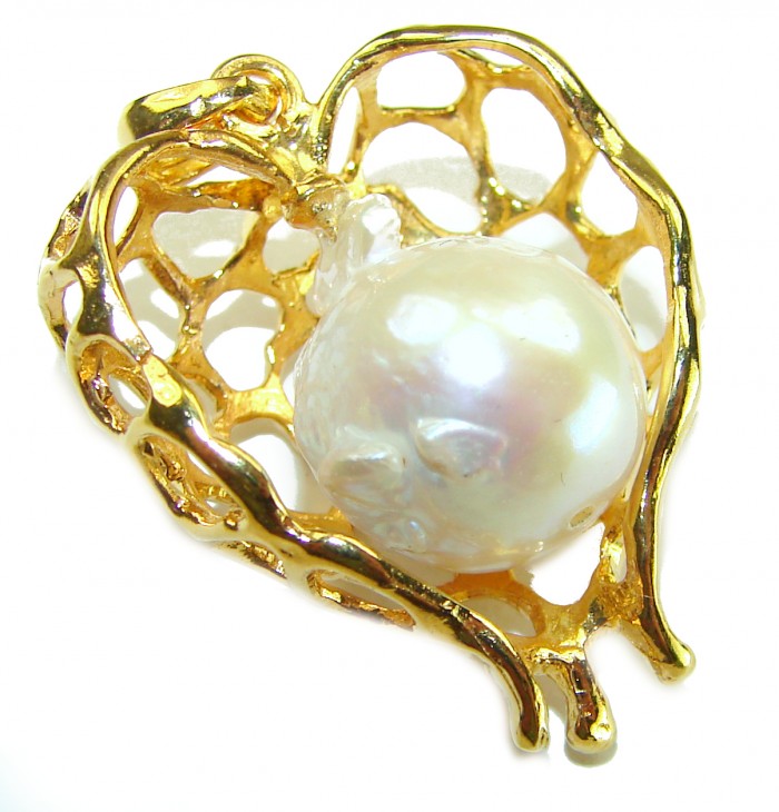 Precious Angels Wings genuine Pearl 14k Gold over .925 Sterling Silver handmade Pendant