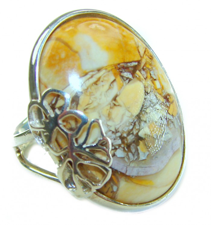 Flawless Australian Bracciated Mookaite .925 Sterling Silver Ring size 8 adjustable