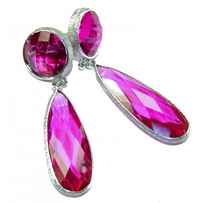 Tiffany - authentic 27.5 carat Pink Sapphire .925 Sterling Silver handcrafted Statement Earrings - video