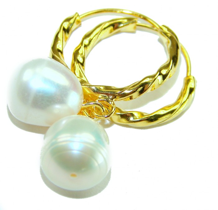 Genuine Pearl 14K Gold over .925 Sterling Silver handcrafted Statement Earrings
