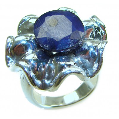 Blue Flower AAAA QUALITY Blue Sapphire .925 Sterling Silver handmade Large ring size 7