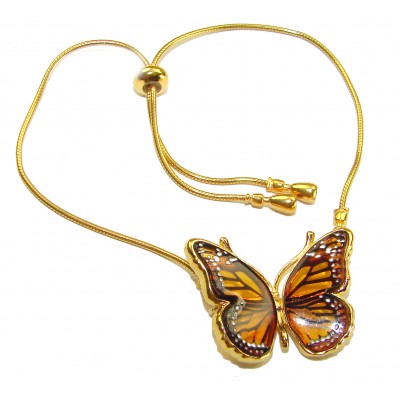 Golden Butterfly Genuine carved Baltic Amber 18K Gold over .925 Sterling Silver handamde Bracelet