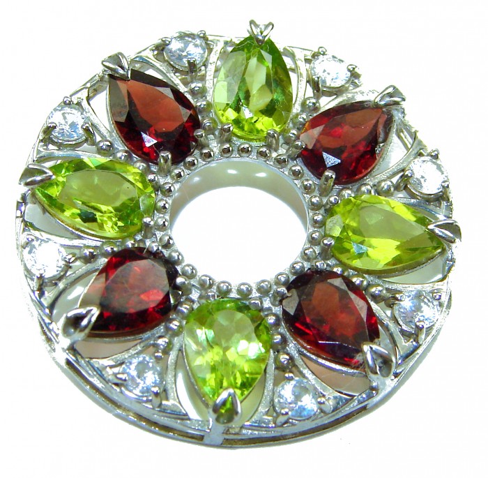 Happiness Authentic 35.5 carat Peridot Garnet .925 Sterling Silver handmade Statement Pendant