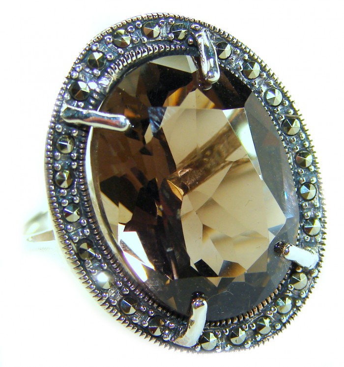 Odyssey 20.5 carat Genuine Smoky Topaz .925 Sterling Silver Handcrafted Ring size 7