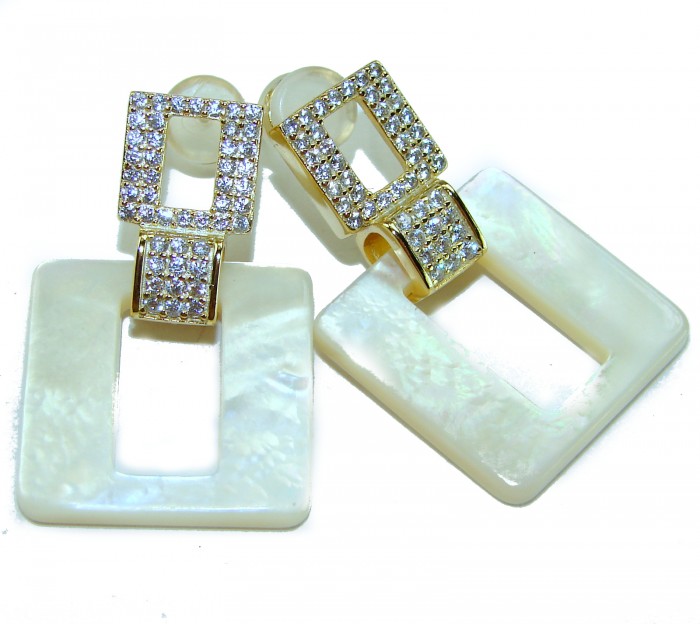 Sublime Blister Pearl White Sapphire 18K Gold over .925 Sterling Silver handcrafted Earrings
