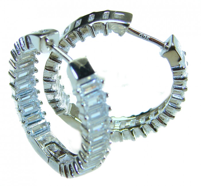 Allure Natural 8.2 carat White Topaz .925 Sterling Silver handcrafted hoop earrings