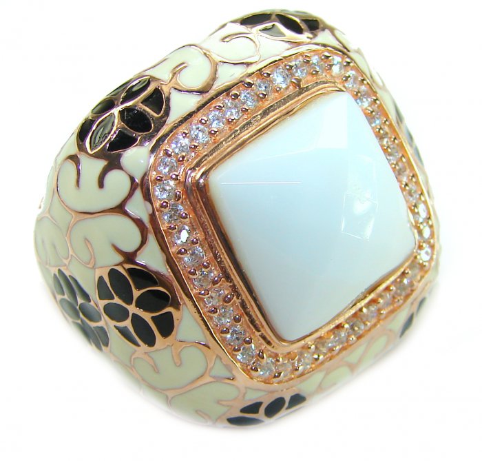Divine Creation 9.5 carat White Jade Enamel 18K Gold over .925 Sterling Silver handcrafted Ring s. 6 - video