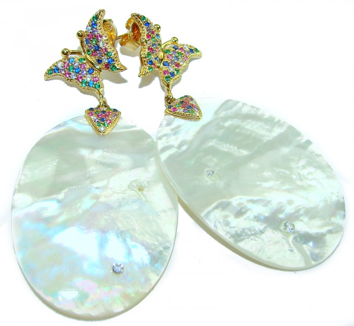 Large Genuine Blister Pearl 18K Gold over .925 Sterling Silver handcrafted Statement Earrings