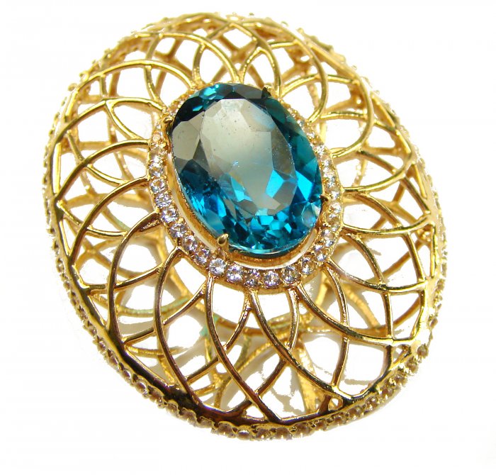 Blue Island - 8.2 carat London Blue Topaz 18K Gold over .925 Sterling Silver handmade Pendant - video