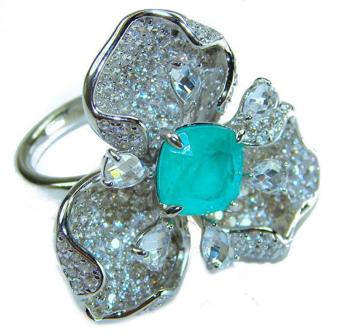 Exotic Beauty 5.5 carat Colombian Emerald .925 Sterling Silver dipped in 18K Gold over Handcrafted Ring size 6