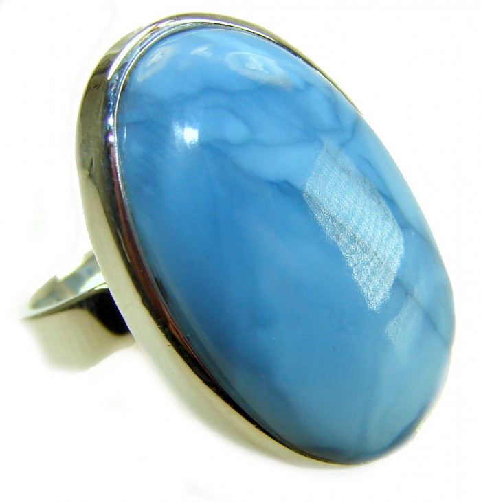 Rare and Spectacular 25.9 carat authentic Andean (Peruvian) Blue Opal .925 Sterling Silver Handcrafted Ring size 8