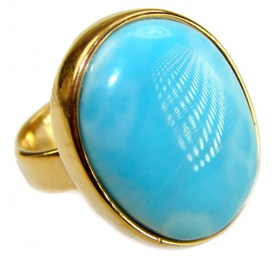 Blue Perfection AUTHENTIC Larimar 18K Gold over .925 Sterling Silver handmade Large ring size 8 adjustable