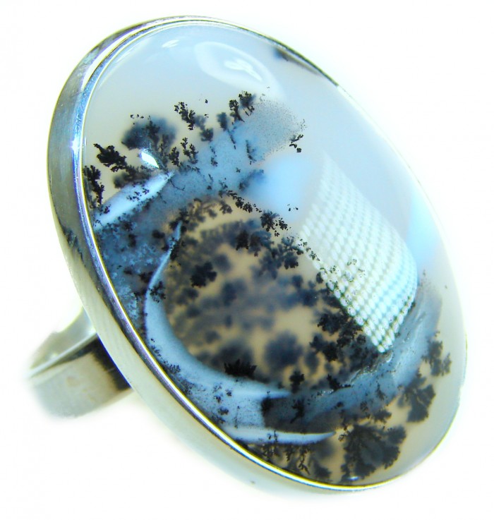 LARGE Top Quality Dendritic Agate .925 Sterling Silver handcrafted Ring s. 7 adjustable