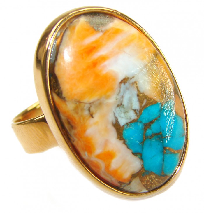 Rare 26.5 carat Oyster Turquoise 18K Gold over .925 Sterling Silver handcrafted Large ring; s. 6 adjustable
