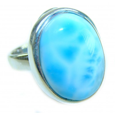 Large 14.9 carat Blue Perfection Blue Larimar .925 Sterling Silver handmade Large ring size 7 adjustable