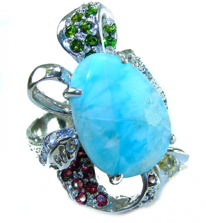 Blue Beauty AAAA QUALITY Blue Larimar .925 Sterling Silver handmade Large ring size 8