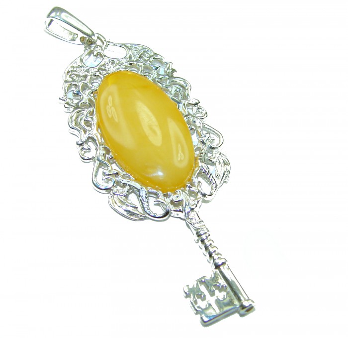 Golden Magic Key butterscotch Baltic Polish Amber .925 Sterling Silver handcrafted Pendant